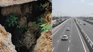 दिल्ली-देहरादून एक्सप्रेस-वे पर बारिश से फिर गड्ढे, कई जगह रेलिंग धंसी, क्वालिटी पर उठे सवाल